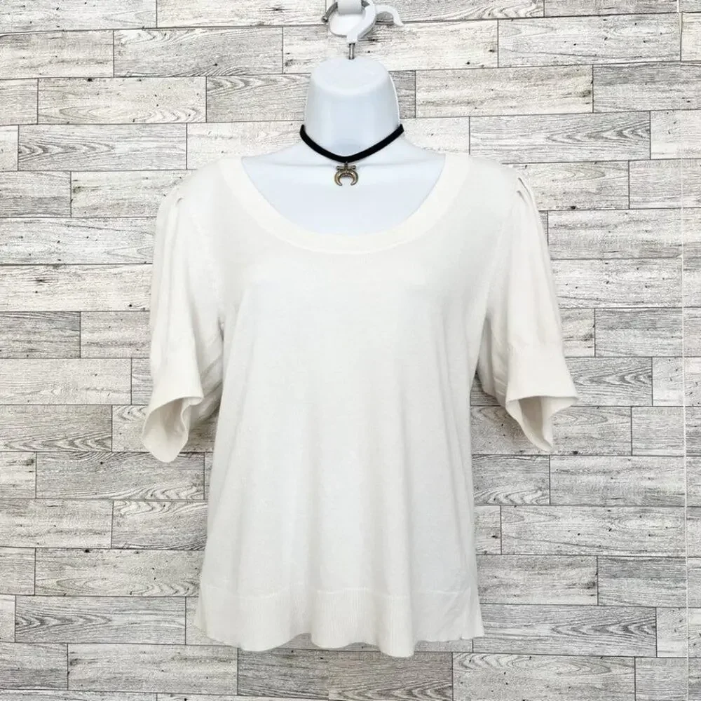 ANN TAYLOR FACTORY White Short Sleeve Sweater S Lightweight Chic